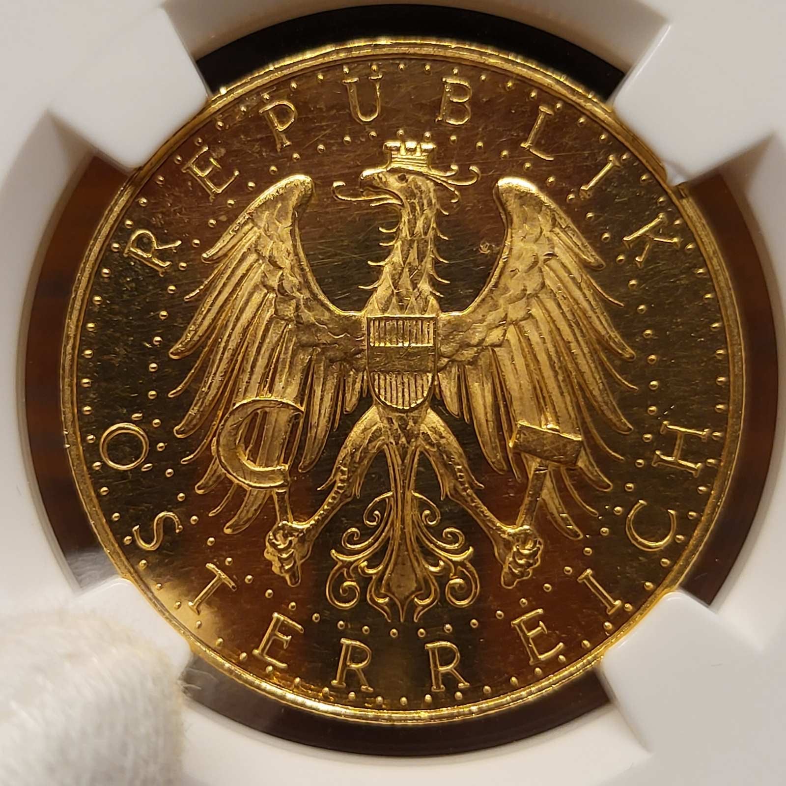 Austria Republic gold Prooflike 100 Schilling 1928 PL63
